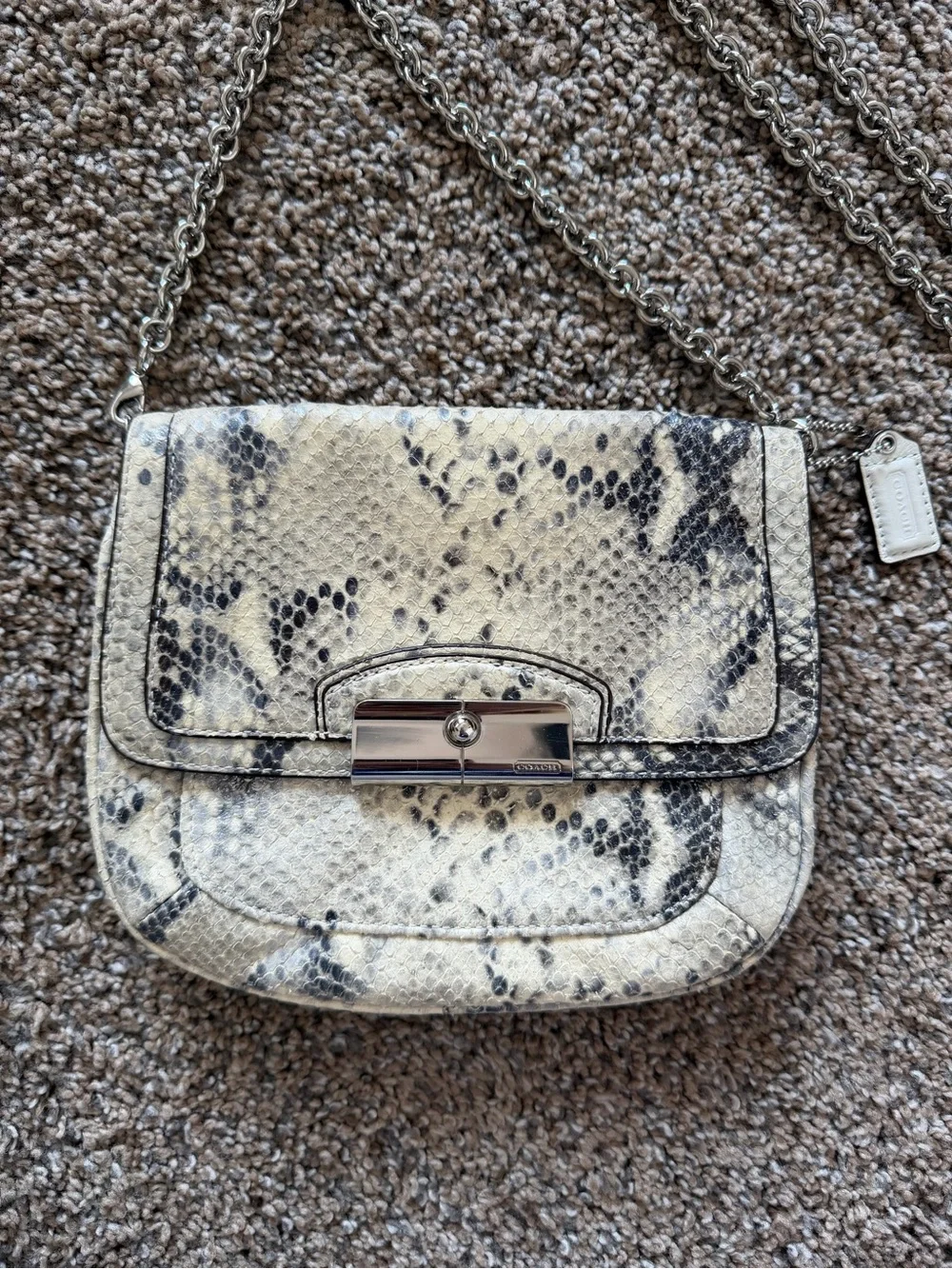 COACH Kristin Python Embossed Reptile Crossbody Purse Ivory Gray Silver